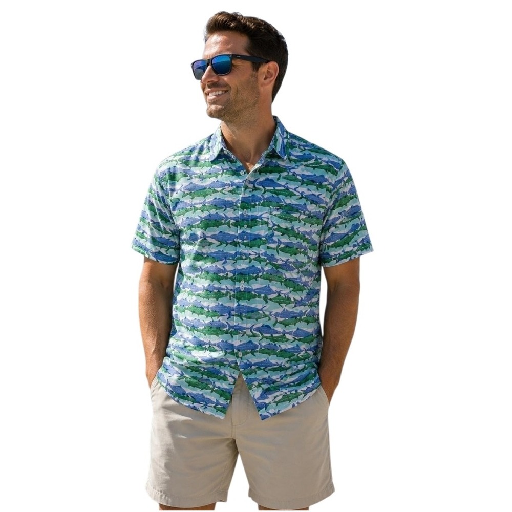 Columbia PFG Men's Fish Print Vented Fishing Shirt Sz Large Coastal Outdoor